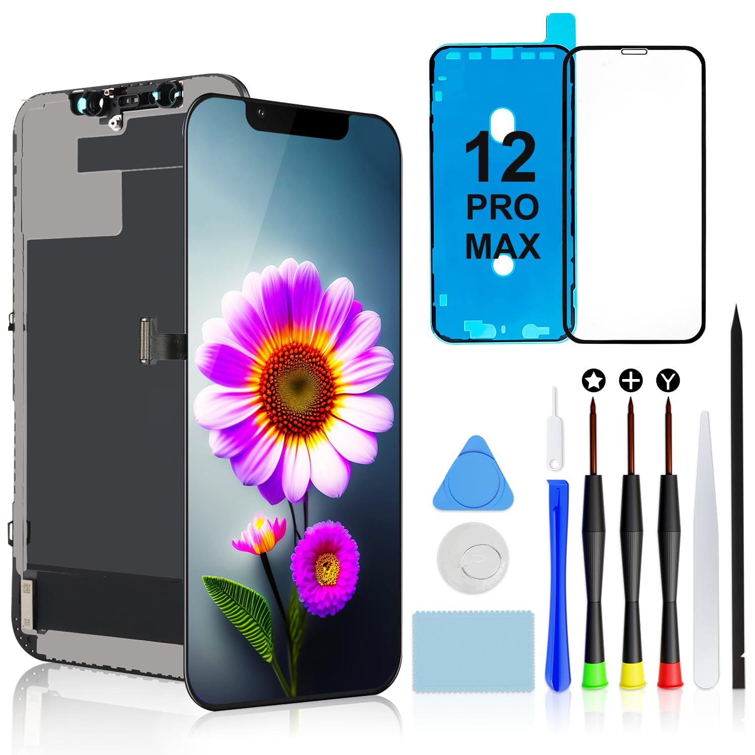 Brinonac for iPhone 12 Pro Max Screen Replacement Kit - 6.7 inch Full HD LCD Display, Touch Digitizer Assembly Set with Repair Tools and Tempered Glass Protector