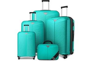 LEAVES KING LARVENDER Luggage Sets 5 Piece, Expandable(Only 24"&28") PP Suitcase with Spinner Wheels, Durable Luggage Sets Clearance Carry On Luggage Suitcase Set For Women Men, Aqua Blue