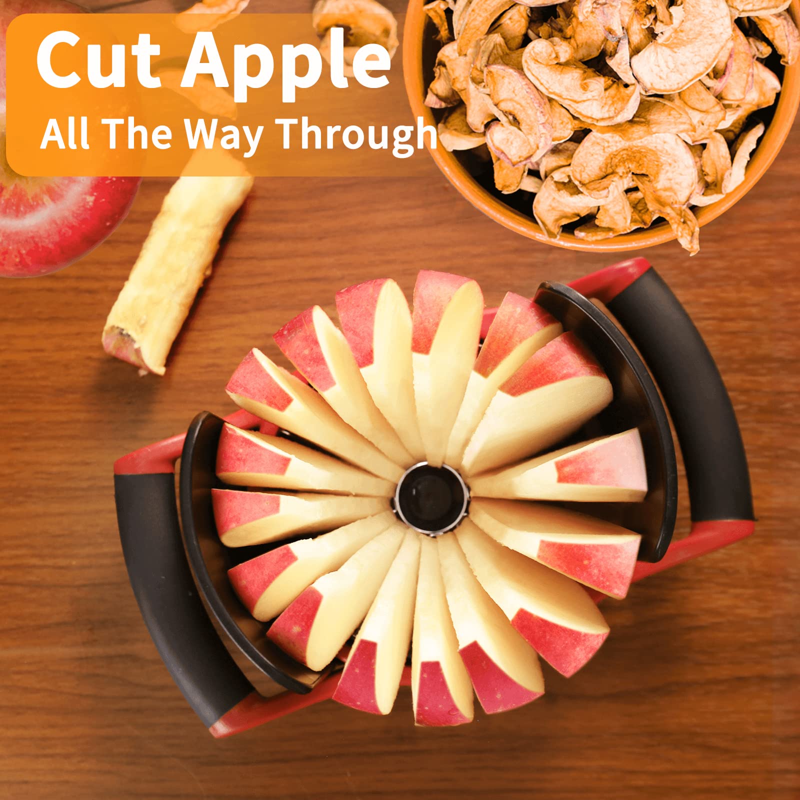 [Upgraded] Newness 5.12 Inch Large Apple Slicer, Cut 16 Thin Slices All the Way Through, HEAVY - DUTY Stainless Steel Apple Corer & Slicer for Fruits & Vegetables - Dishwasher Safe