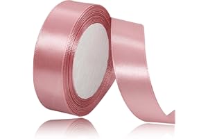 AHOMAME Rose Gold Satin Ribbon 1 Inches x 25 Yards, Solid Color Fabric Ribbon for Gift Wrapping, Crafts, Hair Bows Making, Wreath, Wedding Party Decoration and Sewing Projects