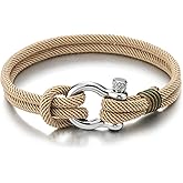 COOLSTEELANDBEYOND Mens Women Steel Screw Anchor Shackles Nautical Sailor Rope Cord Wrap Bracelet Wristband