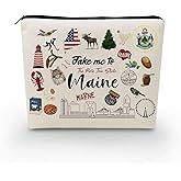 YULUENZE Take Me To Maine Makeup Bag Maine Travel Gift Small Canvas Organizer Bag with Zipper Maine Cosmetic Bag Travel Present for Women Friends Families