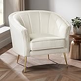 55 Downing Street Leighton White Velvet and Gold Tufted Accent Chair