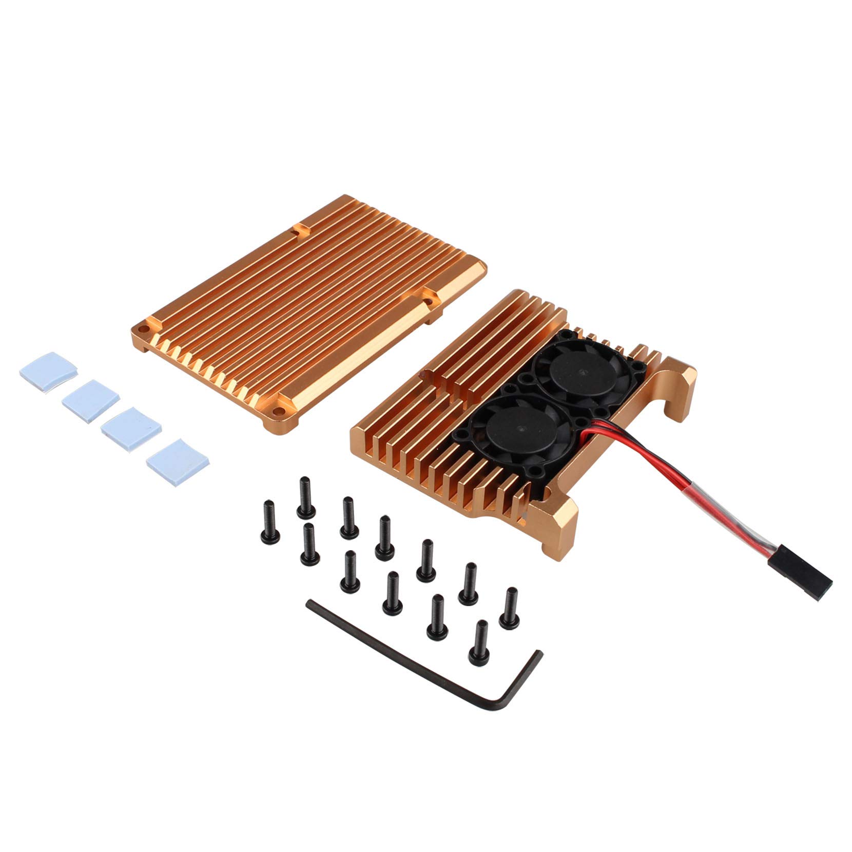 Jopto Computer Model B Armor Aluminum Alloy Case Passive Cooling Shell Metal Enclosure Heat Dissipation Auminum Alloy Box Compatible with Raspberry Pi 4B Raspberry Pi Model B Gold (Case with Fan)