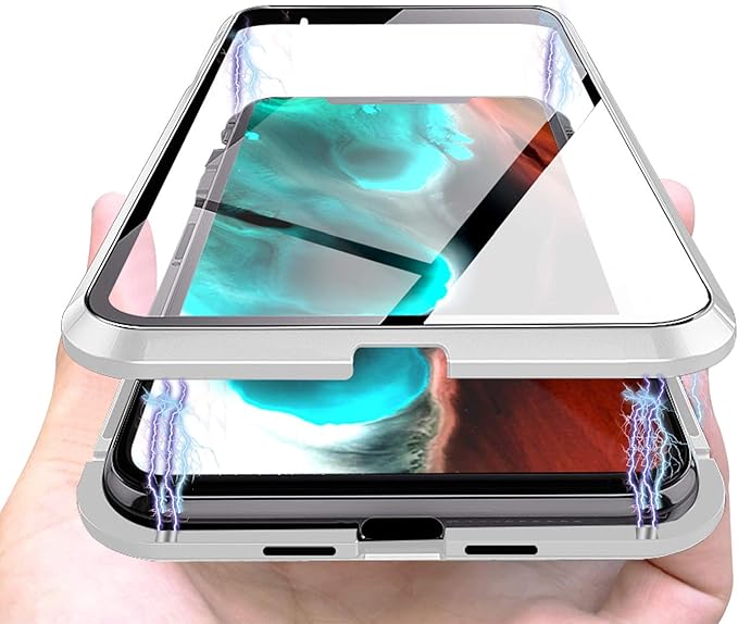 Magnetic Case Compatible With Iphone 12 12 Pro Magnetic Adsorption Case With Double Sided Tempered Glass Compatible With Iphone 12 Clear Case Full Body Compatible With Iphone 12 12 Pro 6 1 Silver Amazon Co Uk Electronics