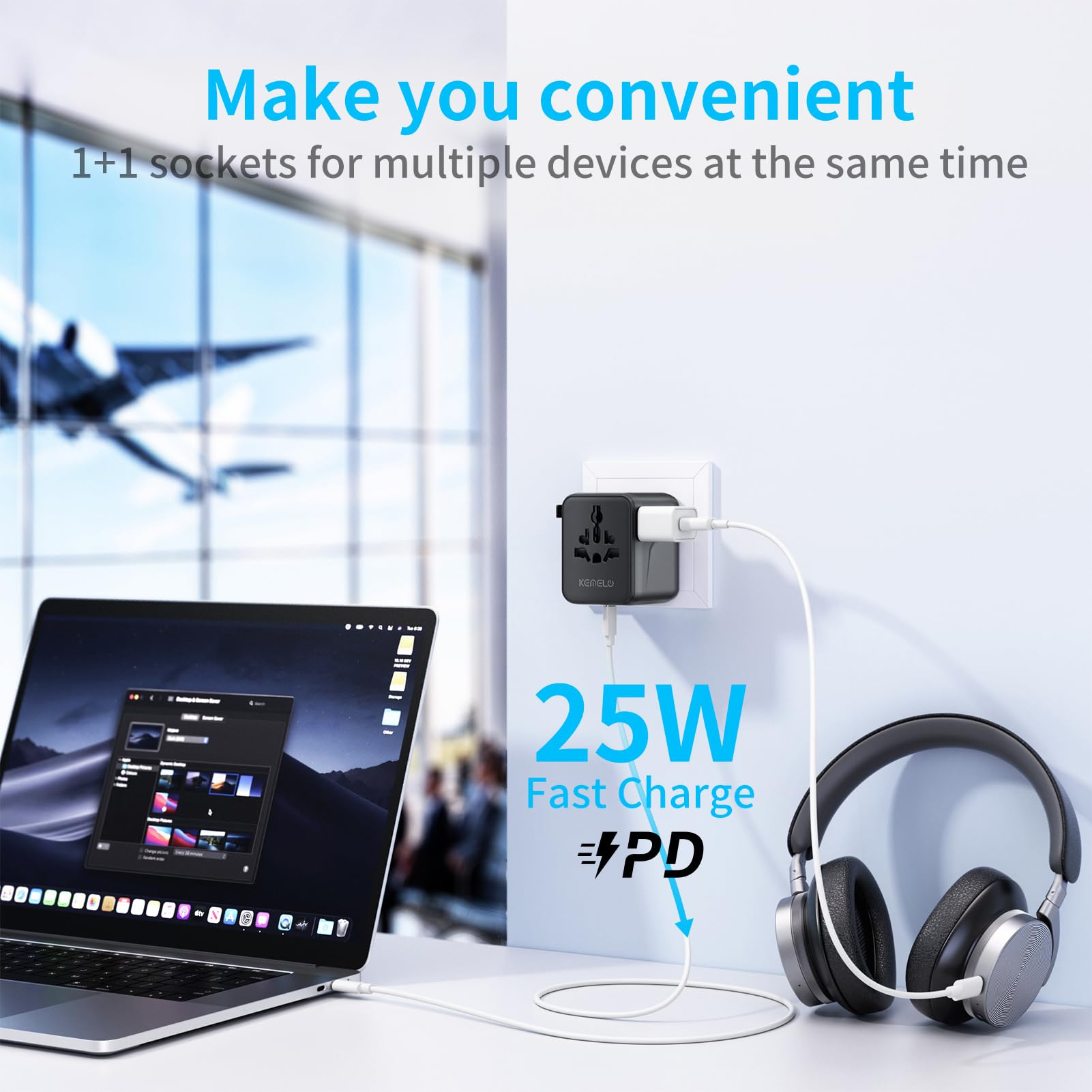 5 in 1 Reiseadapter Weltweit,Universal Adapter mit USB A,USB C,1 Weltweit Steckdose und 1 USA/JP Steckdose,Travel Reisestecker Internationaler Steckdosenadapter für EU USA UK Canada Japan Australien 3