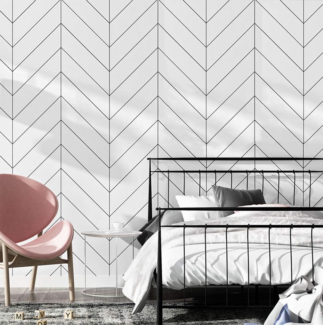 White and Black Trellis Modern Wallpaper, Removable and Waterproof for Home Design and Room Wallpaper Decoration, Super Large Size 0.53m x 10m / 393.7" x 21"