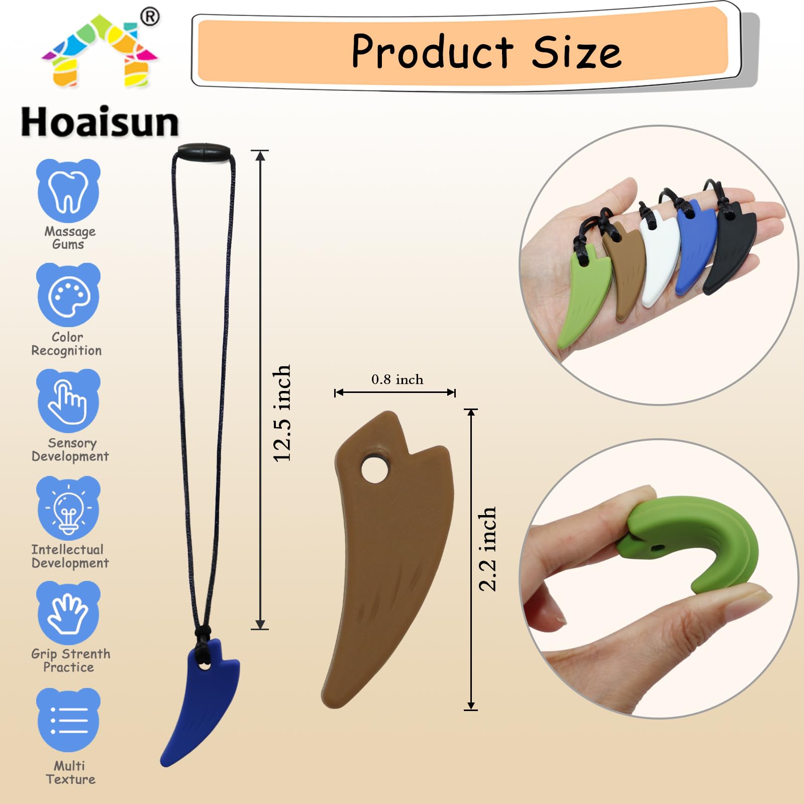 Chew Necklaces for Sensory Kids, 5 Pack Saber Tooth Sensory Chew Necklaces for Boys and Girls with Autism, ADHD, SPD, Chewing, Biting, Teething, Silicone Oral Chew Toy for Adults Reduce Anxiety Fidget