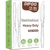 Dipoo 7.5" Clear Plastic Knives Heavy Duty, 84 Count | Heat Resistant &amp; BPA Free, Solid and Durable Premium Disposable Knives for Party Supply