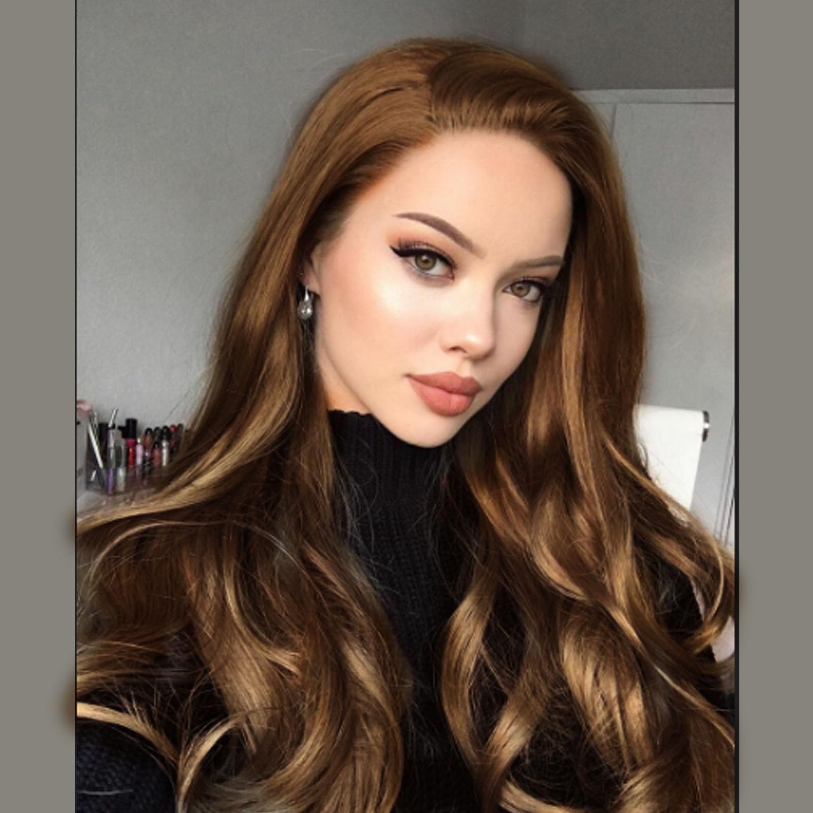 Chocolate Brown Lace Front Wigs for Women Dark Brown Synthetic Lace Front Wig Long Wavy Light Real Hair Wigs Coloured 13x4 Lace Wigs Pre Plucked Glueless Lace Wig Heat Resistant Cosplay Drag 22Inch — image 1