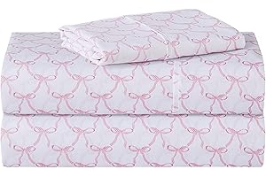 Softan Kids Bed Sheet Set, Girls Twin Size Kids Sheets, Microfiber Fitted Sheet and Pillowcase, Breathable and Silky Soft, 3 Piece Pink Bowknot Printed Twin Bed Sheet