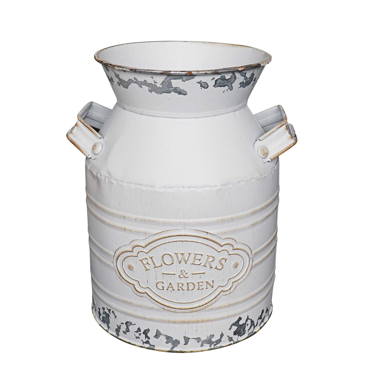 Soyizom Rustic Galvanized Milk Can - Vintage White Metal Shabby Chic Bucket Vase - Decorative Farmhouse Flower Pitcher for Country Primitive Decor - 7.9" H