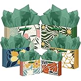 qiqee Clash Flowers Gift Wide Bags with Tissue Paper Mulit Assorted Sizes 10PCS Present Party Favor Birthday Bags(2pcs Large 13", 4pcs Medium 9", 4pcs Small 6"，22pcs Tissue Paper)