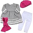 Sophia's 18" Doll 4 pc. Fair Isle Gray Knit Dress, White Leggings, Pink Knit Hat, and Matching Pink Scarf