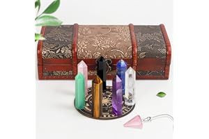 TATOODAA Crystal Wands, Crystal Tower Set 10Pcs, 7 Healing Wands with a Pendulum and Board, Crystal Wands for Healing, Meditation, Energy Balancing, Chakra Wand Set Gift (2.3" Tall)