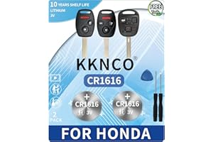 KKNCO Key Fob Battery Replacement for Honda 2005-2017 fits Civic Accord CR-Z CR-V Pilot Odyssey, Insight Crosstour Element etc with Pry Tools (2Pack CR1616 Batteries)