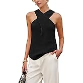 Yeokou Women Halter Cross Over Collar Tank Knit Sleeveless Top Solid Color Casual Summer Blouse