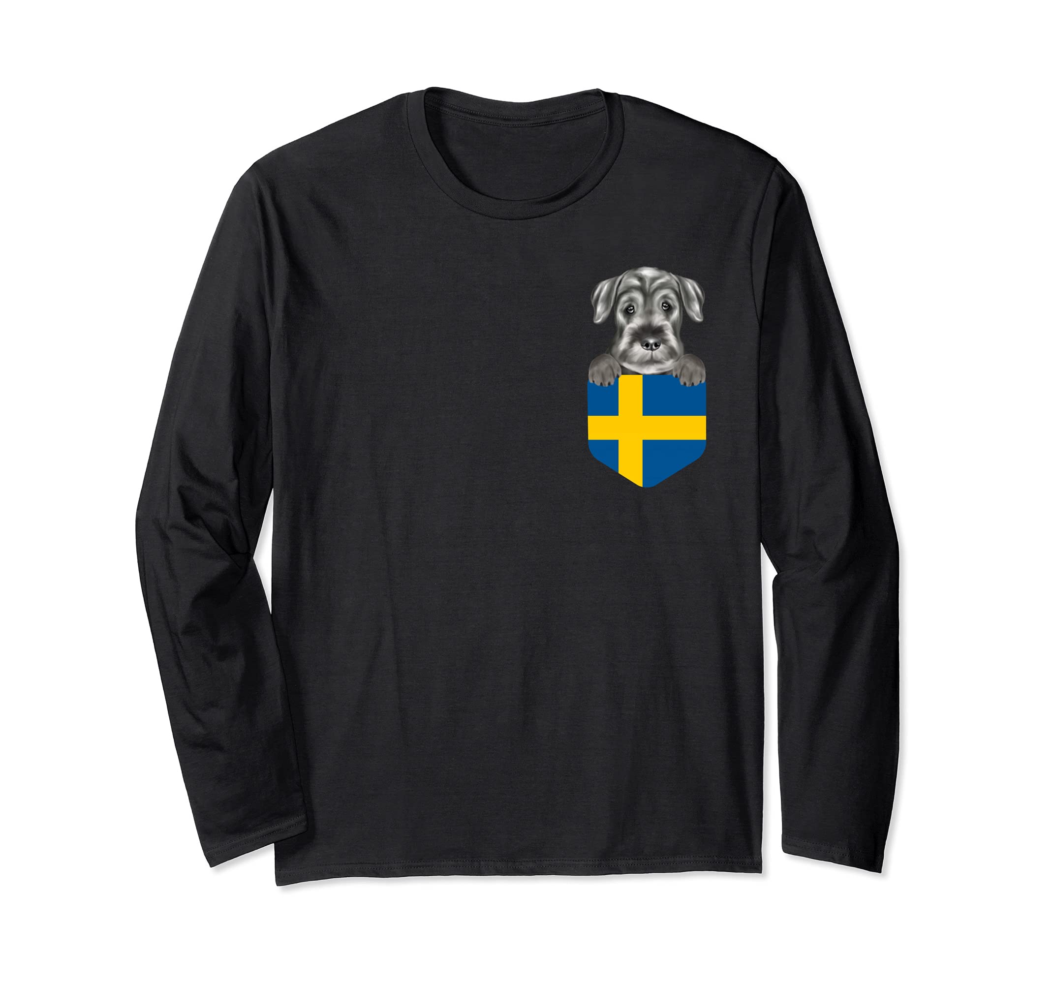 Sweden Flag Standard Schnauzer Dog In Pocket Long Sleeve T-Shirt