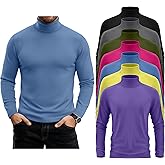 Velvelhall 7 Pack Men's Turtleneck Tops, Long Sleeve Basic Pullover Sweaters Casual Slim Fit Lightweight Tees