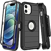 KECAI for iPhone 12 Case,iPhone 12 Pro Case with Belt Clip Holster,Built-in Screen Protector,Heavy Duty Shockproof Drop Protection Military Grade Rugged Durable Phone Cover with Kickstand (Black)