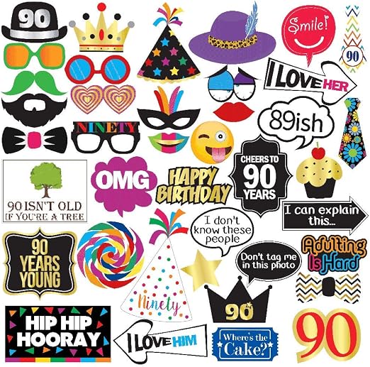 Amazon Com 90th Birthday Photo Booth Party Props 40 Pieces