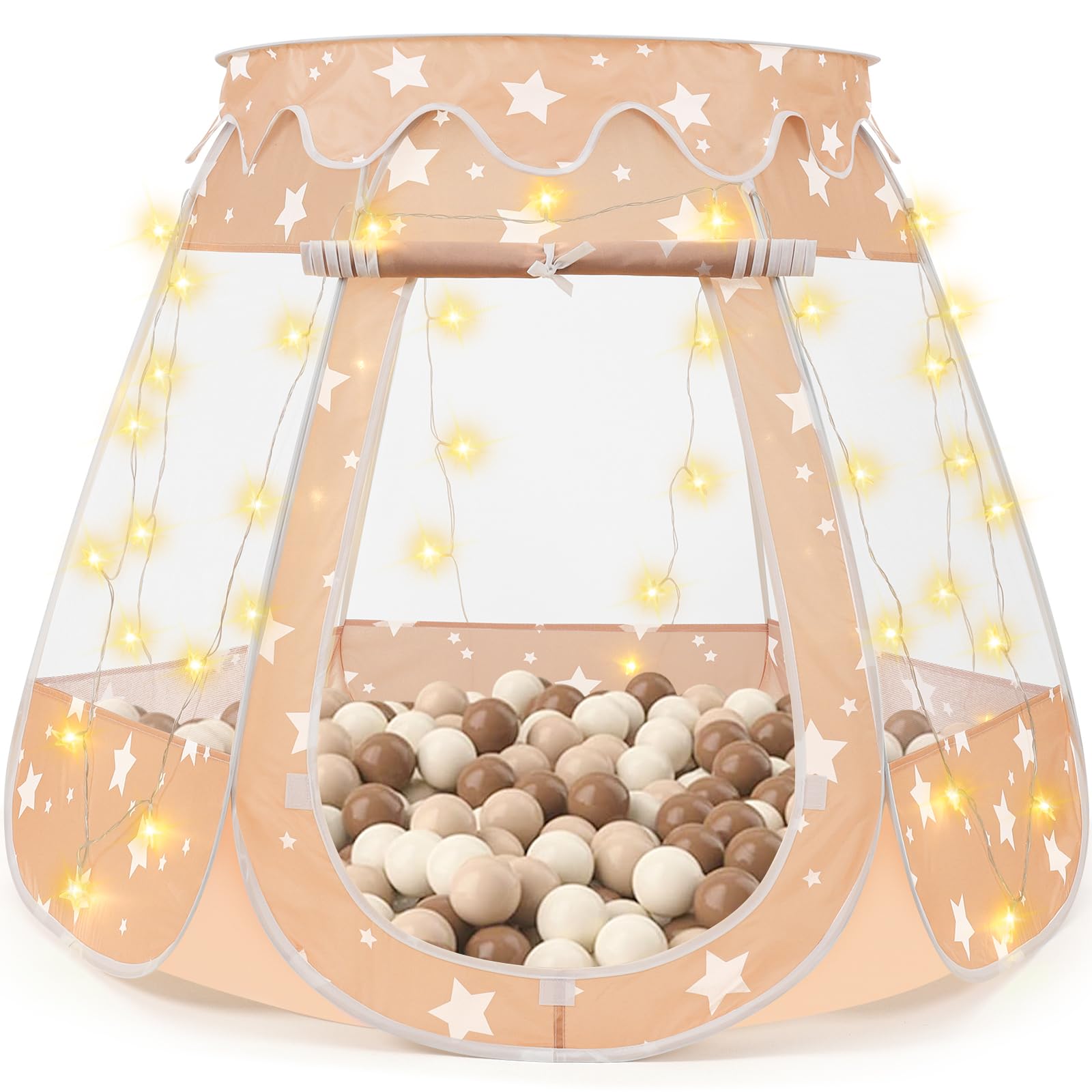Photo 1 of Crayline Pop Up Princess Tent with Star Light, Toys for 1 2 3 Year Old Girl Birthday Gift, Ball Pit for Toddler Girl Toys, Easy to Pop Up and Assemble(Brown)