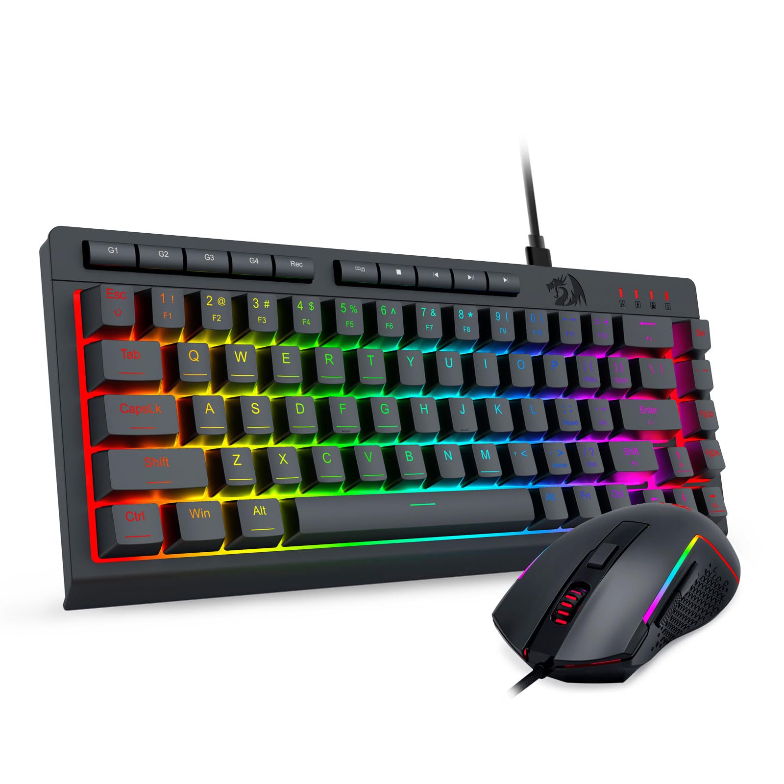 Redragon Wired Gaming Keyboard and Mouse Combo, RGB Backlit, 60% Mini Macro Membrane Keyboard with Anti-Ghosting & Multimedia Keys + 8000 DPI Programmable Optical Mice for PC Laptop