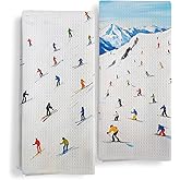 Qeheb Winter Ski Kitchen Towels, Ski Lover Gifts for Women Men Dish Tea Towels, Rustic Snowy Mountain Landscape Skiing Decorative Hand Towel for Bathroom, 16X24In Set of 2 Dish Cloths & Dish Towels