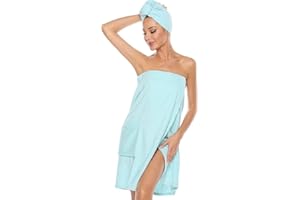 ROSYLINE Bath Towel for Women Towel Wrap with Hair Drying&Adjustable Closure Blue L