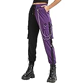 MEINVQIAOTI Black Cargo Pants for Women Techwear Women Loose Street Rock Style Casual Black Pants with Chain Goth Pants