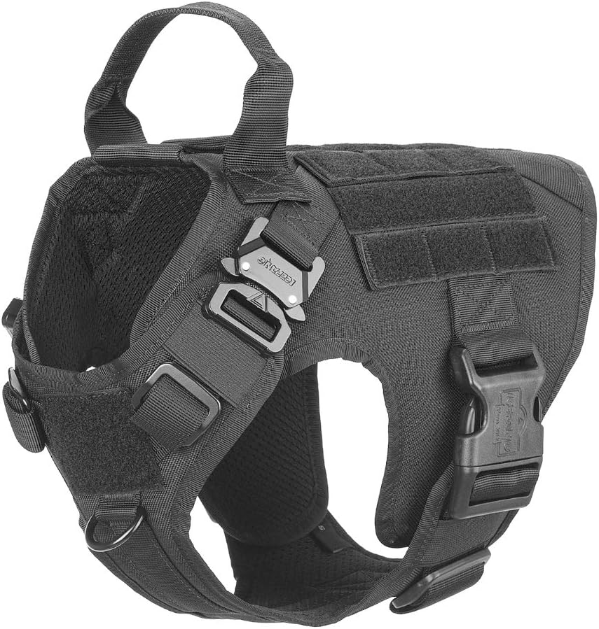 ICEFANG Tactical Dog Harness with 2X Metal Buckle,Working Dog MOLLE Vest with Handle,No Pulling