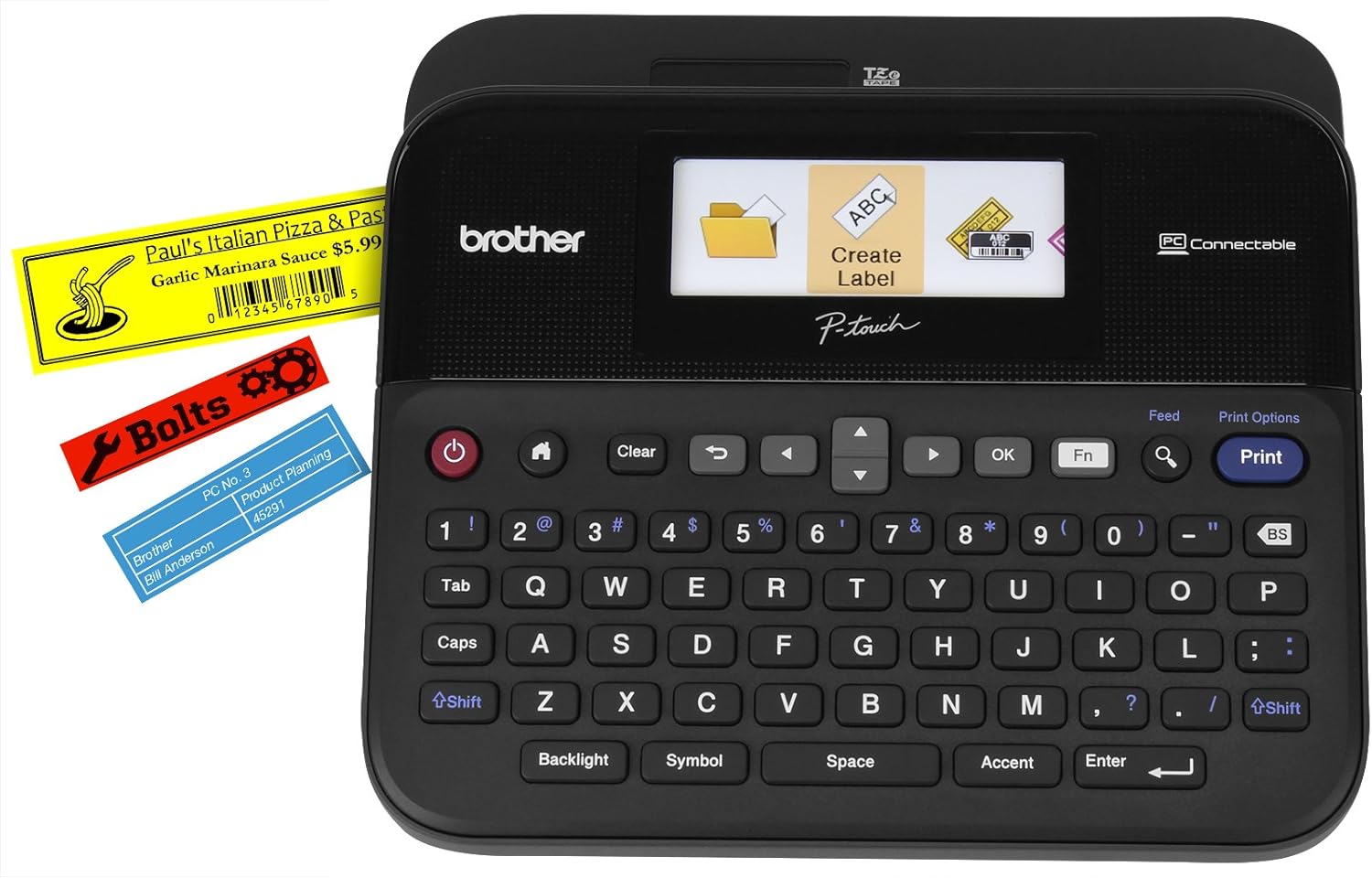 Brother P-touch, PTD600VP, PC-Connectable Label Maker with Full Color Graphical Display, Case, Split-Back Tapes, 14 Fonts, High-Resolution, Black : Office Products