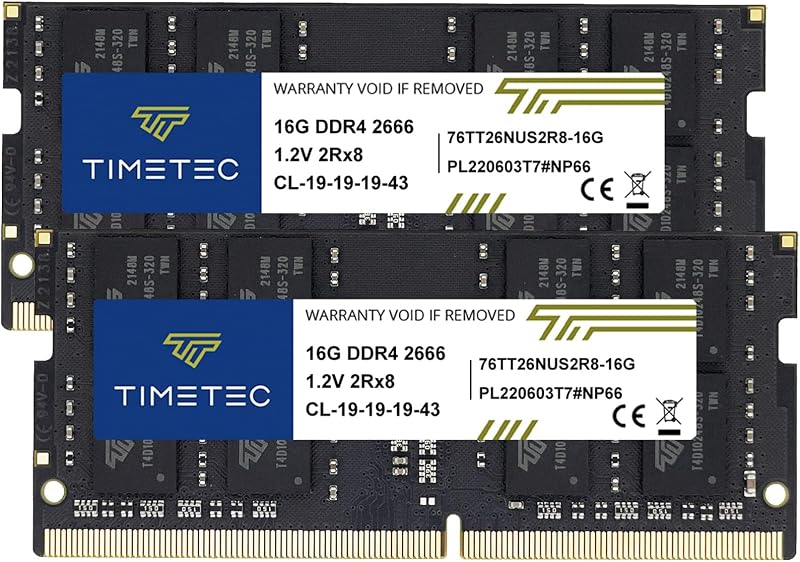 Timetec 32GB (2x16GB) DDR4 2666MHz SODIMM 260-Pin Laptop RAM