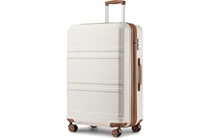 Kono 28 Inch Luggage Expandable Suitcase Lightweight with Spinner Wheels TSA Lock Hardside Large Checked Luggage Durable Rolling Suitcase Cream White