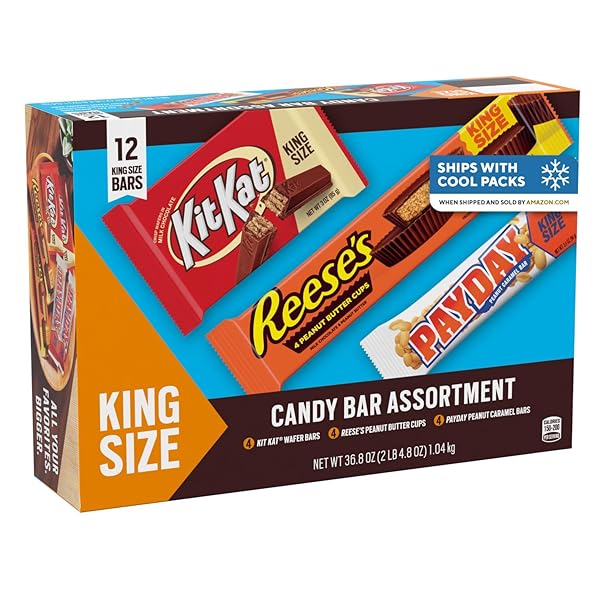 KIT KAT, PAYDAY AND REESE’S ASSORTED FLAVORED KING SIZE, CANDY VARIETY BOX, 36.8 OZ