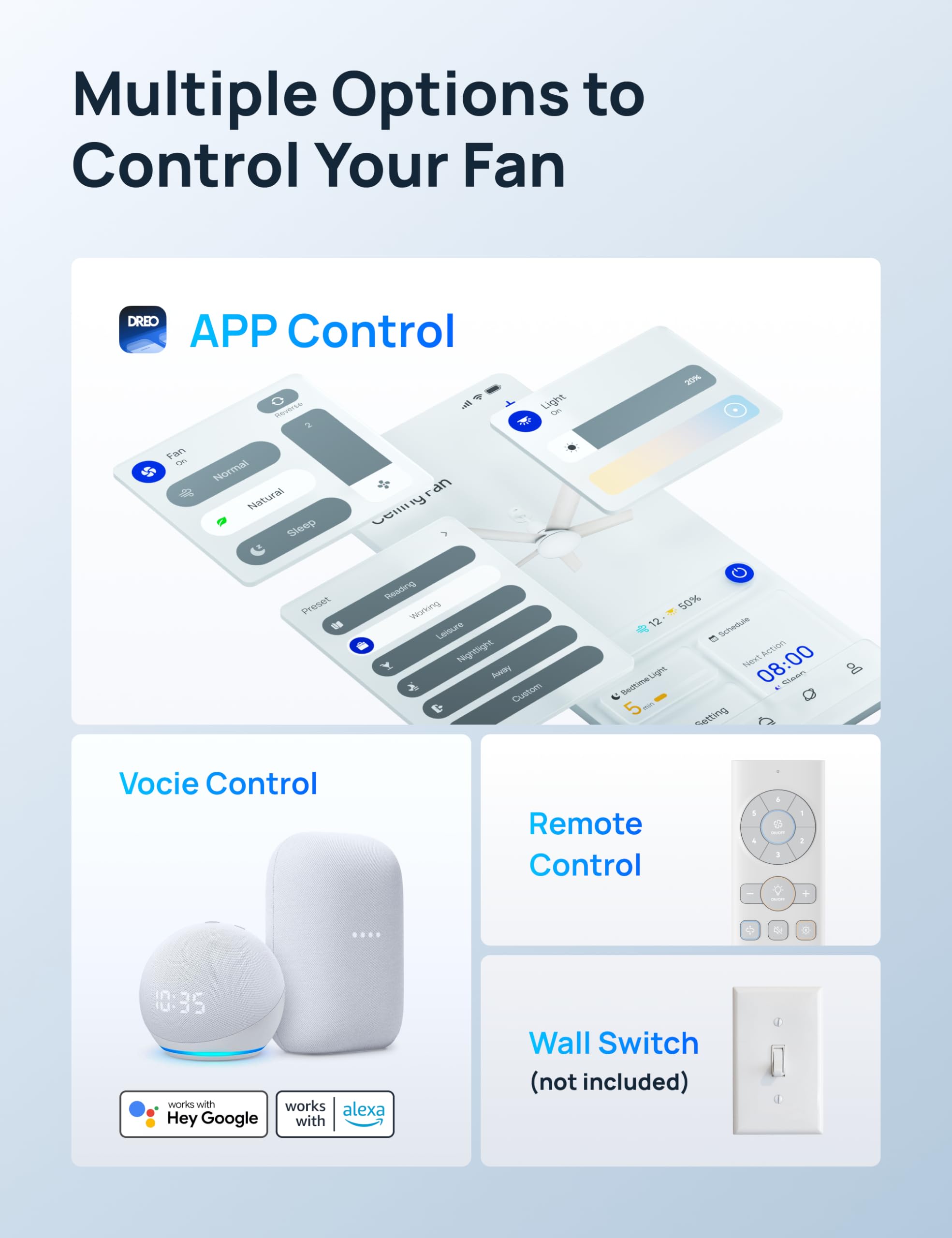 Dreo Smart Ceiling Fan with Lights, 52 Inch, 12 Speeds & 3 Fan Modes, Stepless Color Tones, Dimmable LED Light, 12H Timer, Quiet DC Motor, Remote/APP/Alexa Control, White Ceiling Fans Indoor