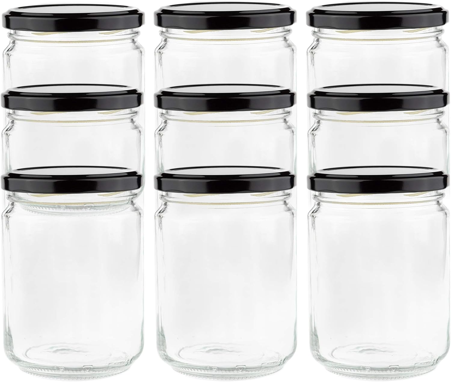 Lot de 9 bocaux hermétiques en verre avec couvercle noir 445 ml sans BPA. Pour conserves