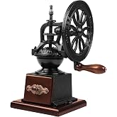 XINQUILIFY Antique Cast Iron Coffee Grinder Hand Crank Flywheel | Cast Iron Flywheel, Hand Crank Manual Grinder, Carbon Steel Grinding Core, Adjustable Grind, 10.63 x 5.71 in
