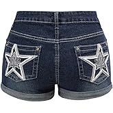 MakeMeChic Women's Y2K Summer Star Print Drop Low Rise Denim Shorts Jeans