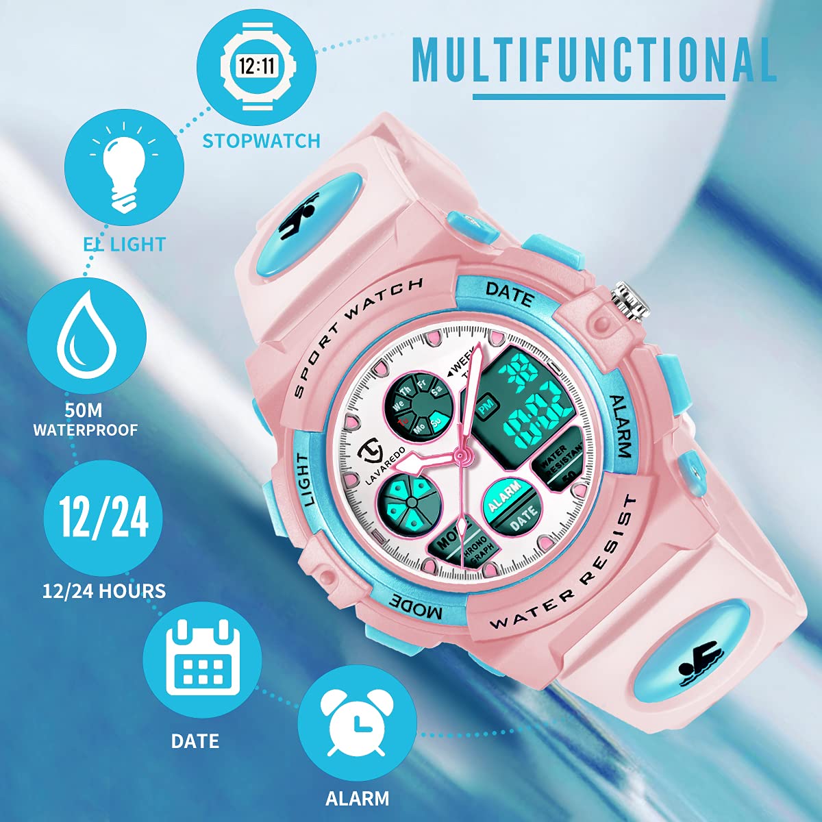 Bomieux Kids Watch for Boys and Girls Ages 5-15, Analog Digital Waterproof with Alarm Clock Stopwatch, Birthday and Christmas Gifts