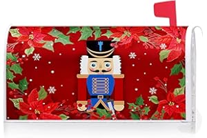 Texupday Merry Christmas Nutcracker Poinsettia Decoration Mailbox Cover with Magnetic Strip Winter Mailbox Wraps Post Letter Box Cover Standard Size 21" X 18" for Garden Outdoor Yard Decor