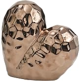 deco 79 Ceramic Heart Decorative Sculpture Dimensional Angled Origami Inspired Home Decor Statue with Faceted Exterior, Accent Figurine 8" x 3" x 8", Rose Gold