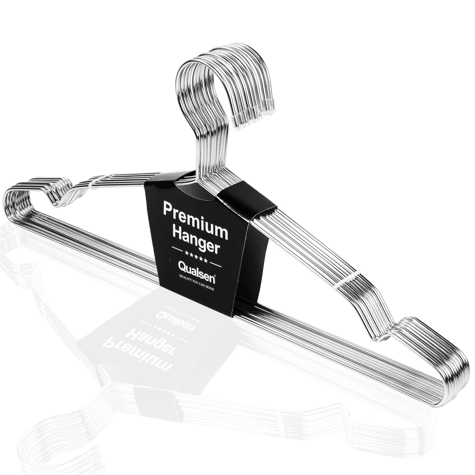 Qualsen Coat Hangers Metal Hangers for Clothes, Adult Clothes Hangers Space Savers, 10 Pack 42cm Silver Heavy Duty Hangers for Blouse Dress Shirt Jacket Trousers