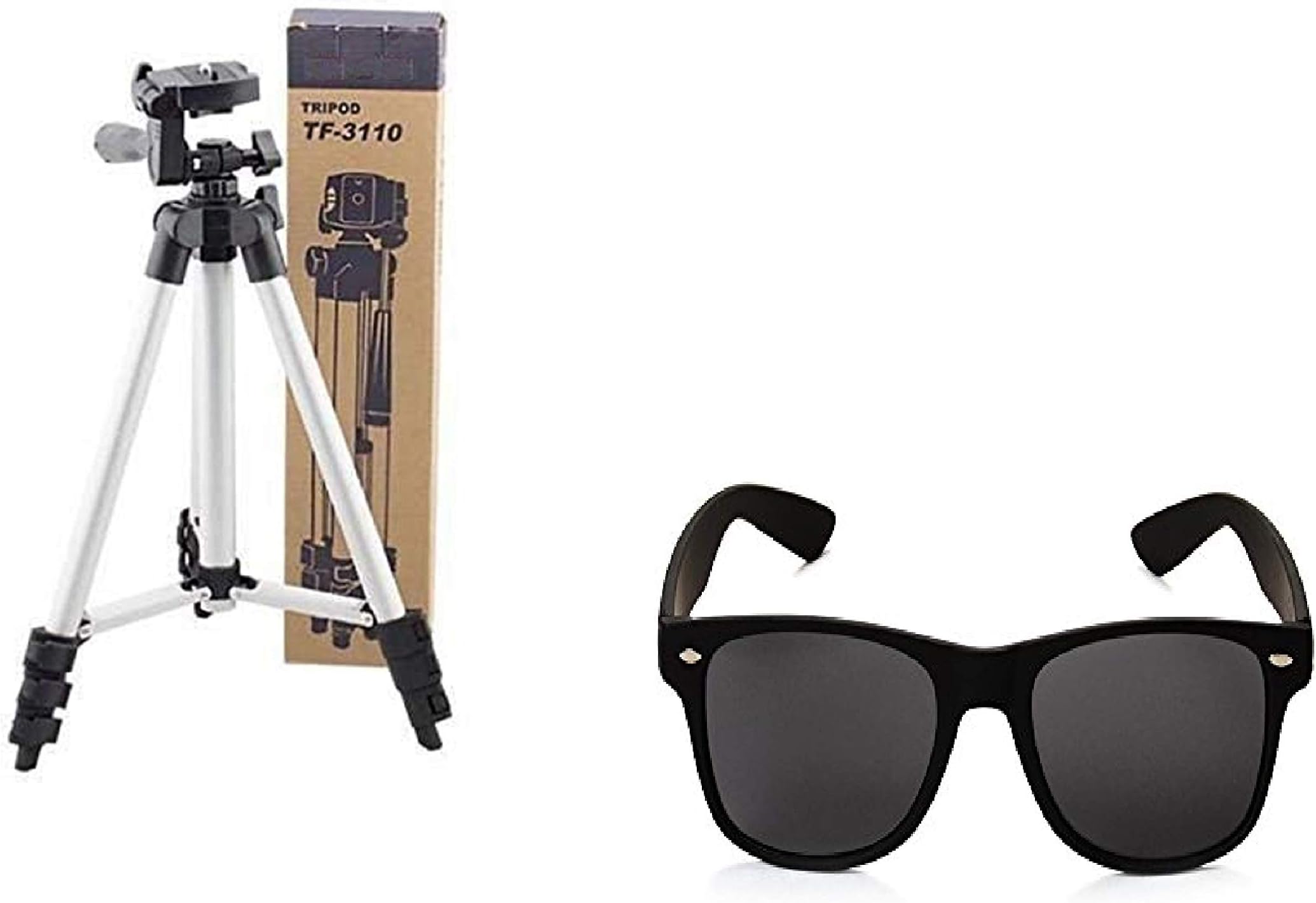 BID 3110 3-Dimensional Head Foldable Camera Tripod Stand with Mobile Clip Holder Bracket for Tiktok Video, 150 gm (Black).Wayfarer Sunglasses(Black)