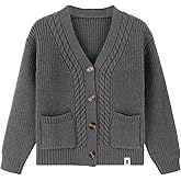 Happy Cherry Boy's Sweater Cardigan - Simple Solid Color Long Sleeve with Pockets Kid Knit Coats for Autumn and Winter