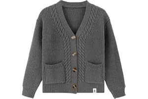 Happy Cherry Boy's Sweater Cardigan - Simple Solid Color Long Sleeve with Pockets Kid Knit Coats for Autumn and Winter