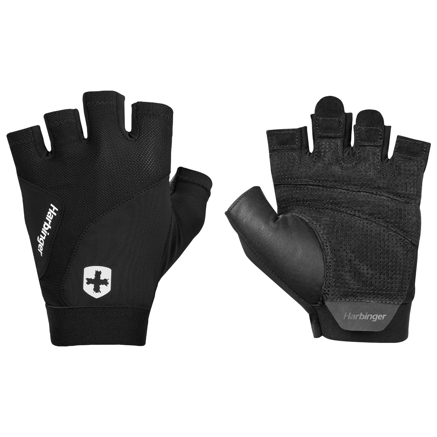 Harbinger Flexfit 2.0 Weightlifting Gloves-Natrual Grip Palm Protection and Full Range of Motion,7-Piece Leather Palm Naturally Contours To Your Hand,Provides Full Range of Motion,Small,Black