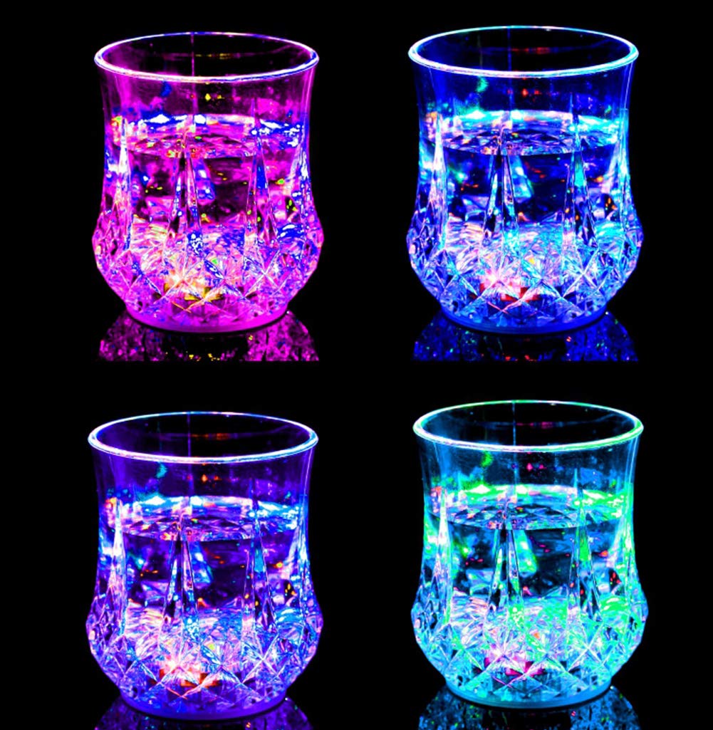 4pcs Flash Light Up Cups Glasses LED Automatic Water Liquid Activated Led Wine Glasses Party Luminous Cup Glowing Wine Glasses Disco Night Clubbing Bar Whisky Mug Beer Cup for Christmas (4 pack)