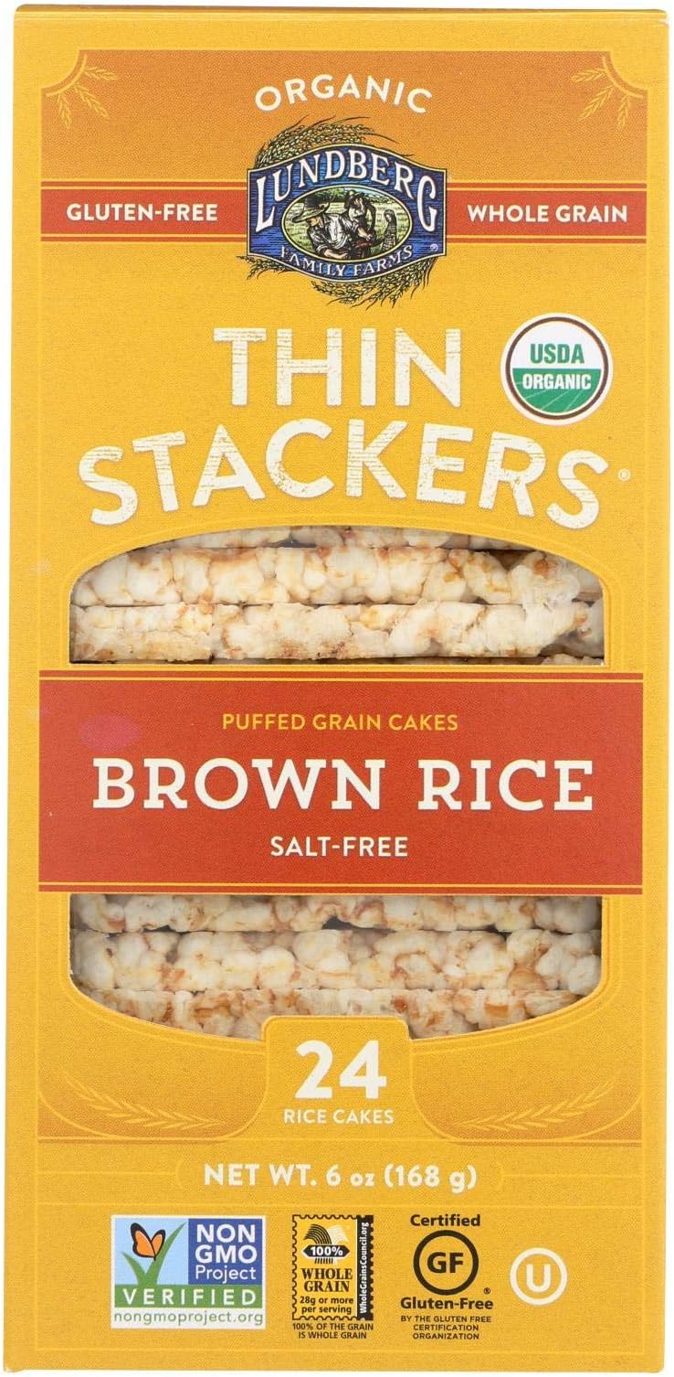 Lundberg Family Farms Organic Thin Stackers Brown Rice - Salt Free - Case of 12 - 5.9 oz.
