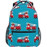 Krafig Red Fire Truck Boys Girls Kids School Backpacks Bookbag, Elementary School Bag Travel Backpack Daypack